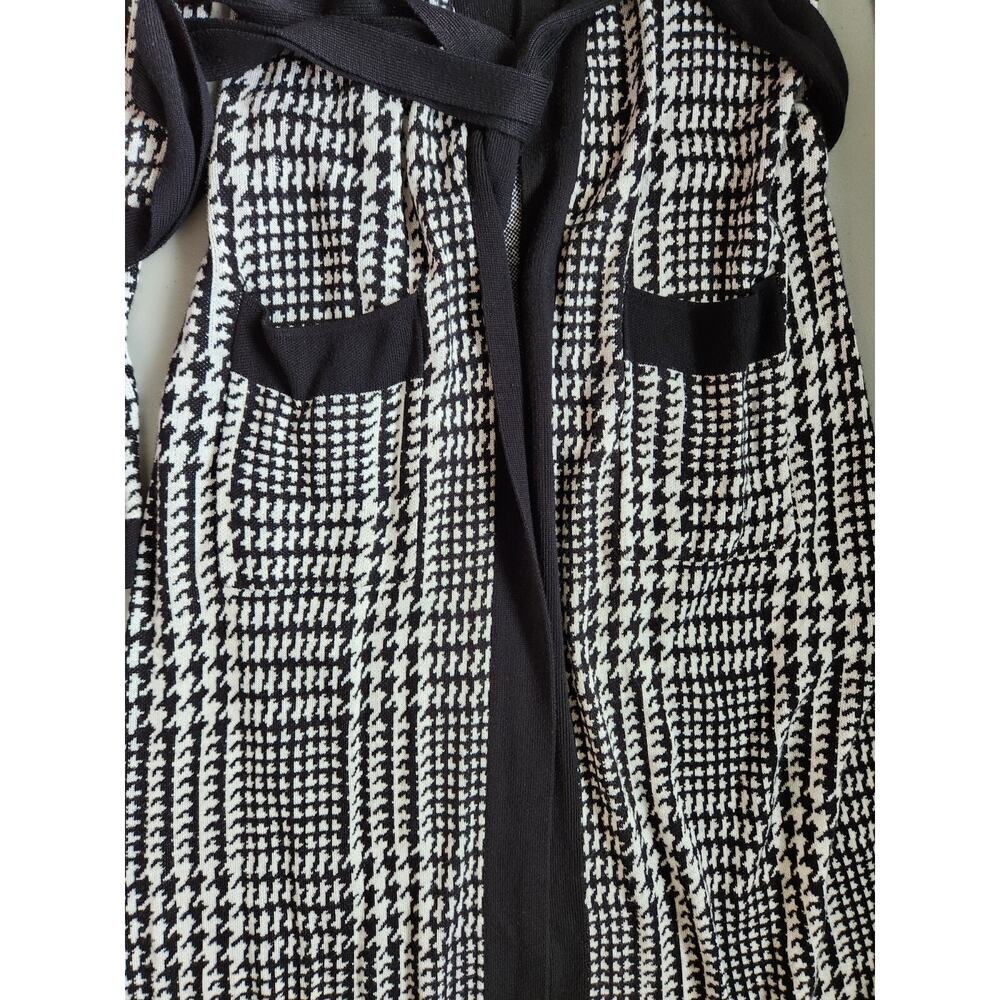 L’AGENCE Adeline Belted Long Cardigan Sz XS duster Black Grey Houndstooth #2G507 - Picture 10 of 12